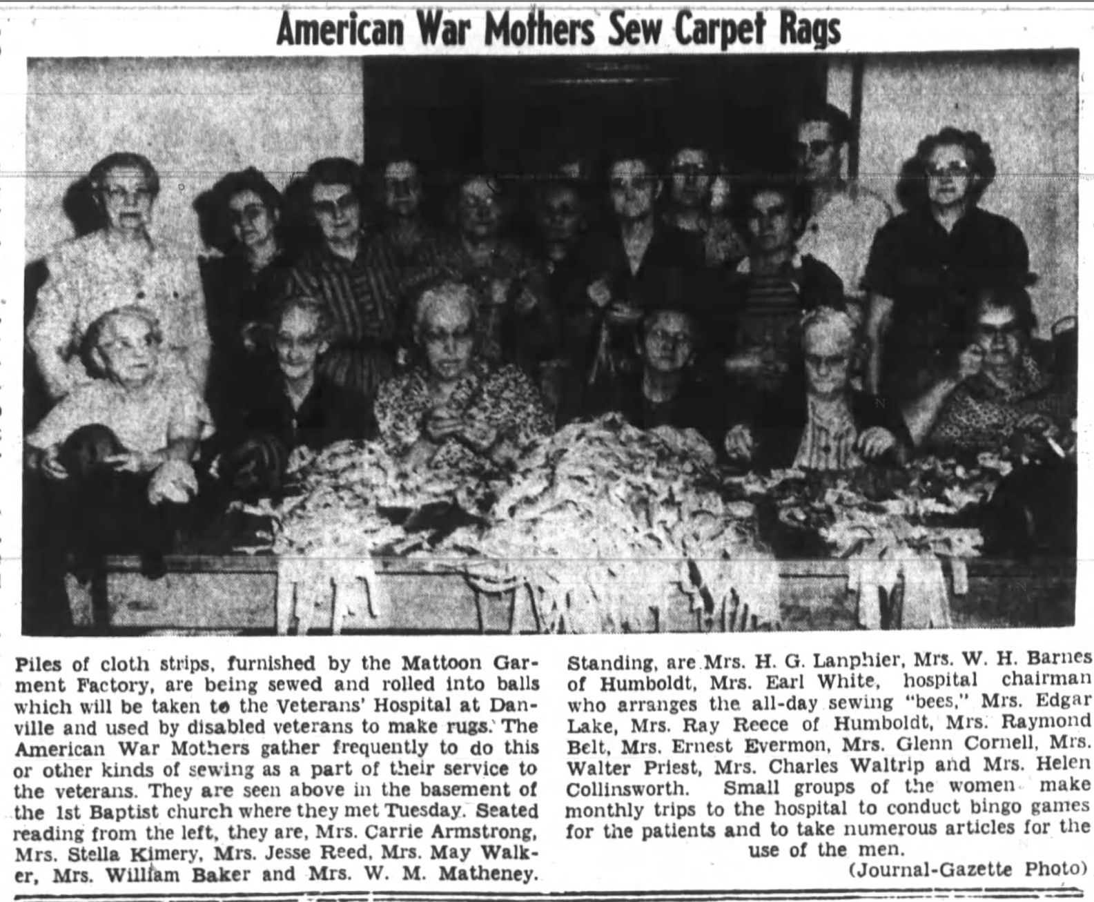 American war mothers sew carpet rags